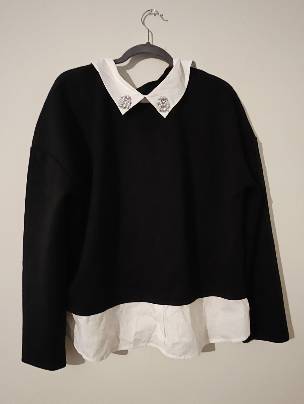 NWT Black Layered Rhinestone Collar Sweatshirt